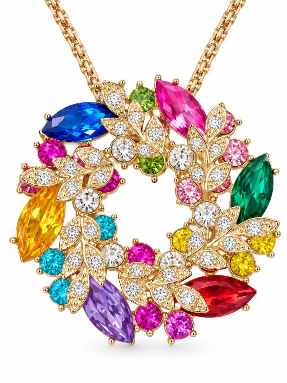 New Betsey Johnson Multicolor Crystal‎ Christmas Wreath necklace